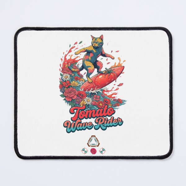 Item preview, Tomato Wave Rider - Whimsical Surfing Cat designed and sold by m-yoga-store.