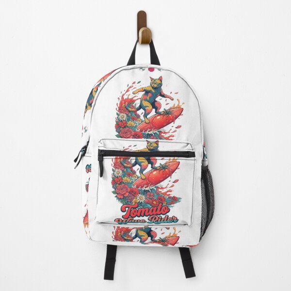 Item preview, Tomato Wave Rider - Whimsical Surfing Cat designed and sold by m-yoga-store.