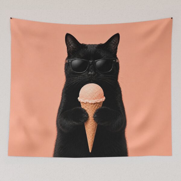 Item preview, Cool Cat with Peach Ice Cream designed and sold by LittleGinnyArt.