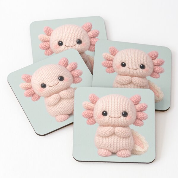 Item preview, Cute Axolotl Knitted Piglet Plush | Kawaii Handmade Crochet Knit Cottagecore designed and sold by Moons Studio.