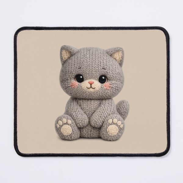 Item preview, Cute Knitted Grey British Shorthair Kitten Plush | Kawaii Handmade Crochet Knit Cottagecore designed and sold by Moons Studio.
