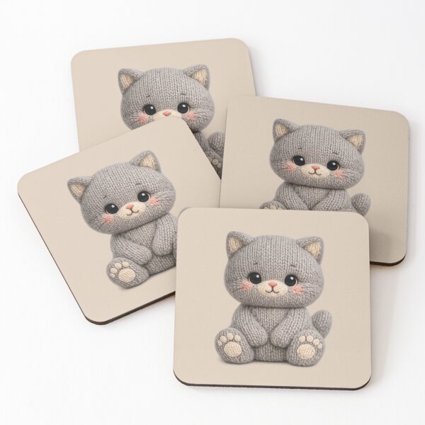 Item preview, Cute Knitted Grey British Shorthair Kitten Plush | Kawaii Handmade Crochet Knit Cottagecore designed and sold by Moons Studio.