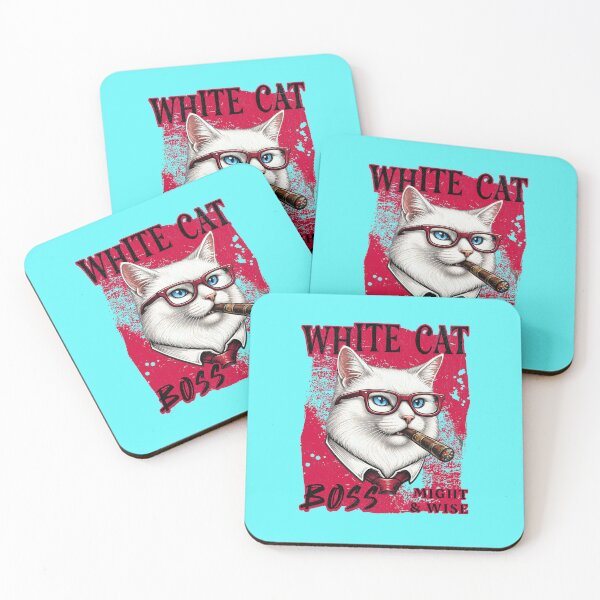 Item preview, White Cat Boss Design – Funny White Cat with Cigar Mafia Style designed and sold by PixelsPaws.