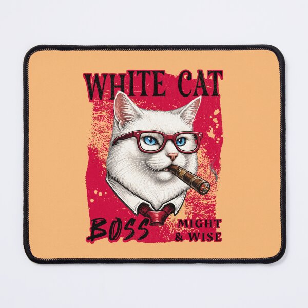Item preview, White Cat Boss Design – Funny White Cat with Cigar Mafia Style designed and sold by PixelsPaws.
