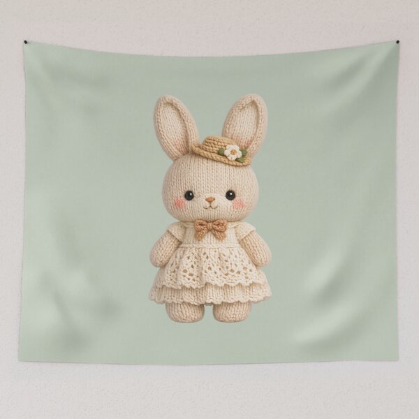 Item preview, Cute Knitted Rabbit Plush | Kawaii Handmade Crochet Knit Cottagecore designed and sold by Moons Studio.