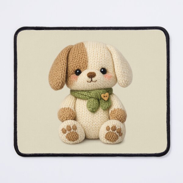 Item preview, Cute Knitted Puppy Plush | Kawaii Handmade Crochet Knit Cottagecore designed and sold by Moons Studio.