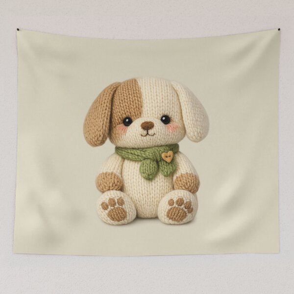 Item preview, Cute Knitted Puppy Plush | Kawaii Handmade Crochet Knit Cottagecore designed and sold by Moons Studio.