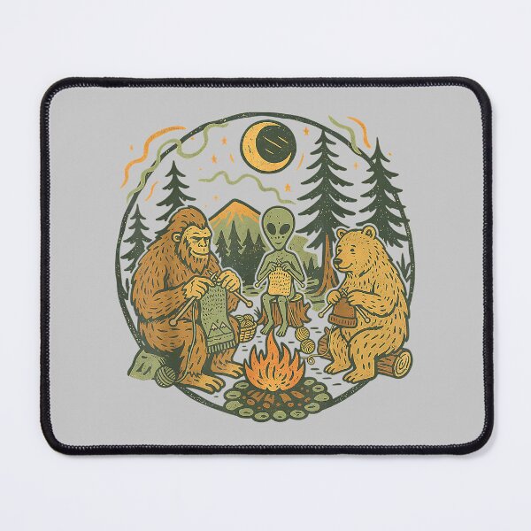 Item preview, Campfire Knitting Friends Retro Bigfoot Alien Bear Knitting designed and sold by mjohnson9.