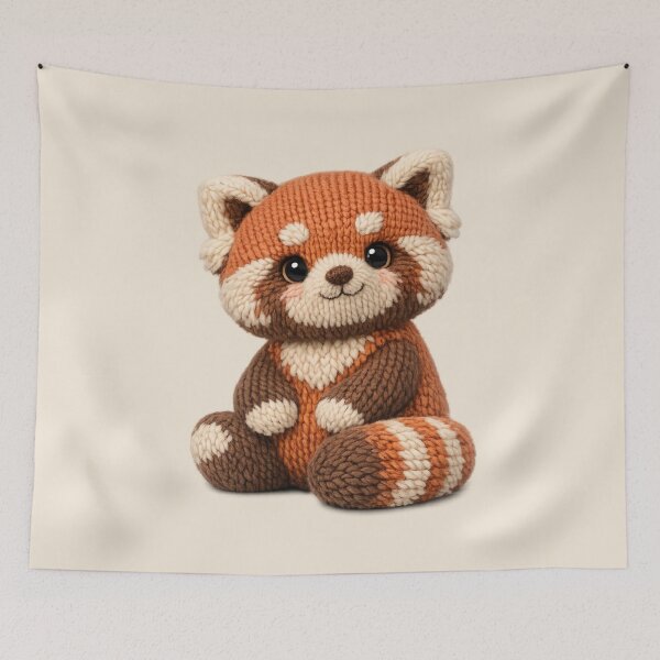 Item preview, Cute Knitted Red Panda Plush | Kawaii Handmade Crochet Knit Cottagecore designed and sold by Moons Studio.