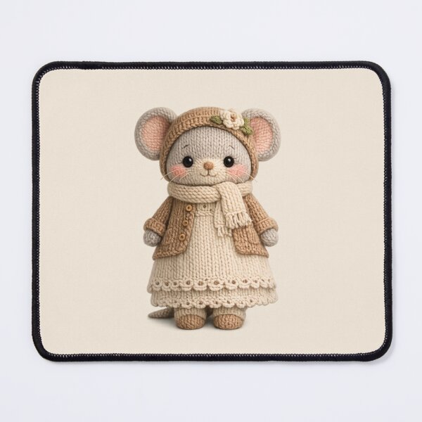 Item preview, Cute Knitted Mouse Plush | Kawaii Handmade Crochet Knit Cottagecore designed and sold by Moons Studio.