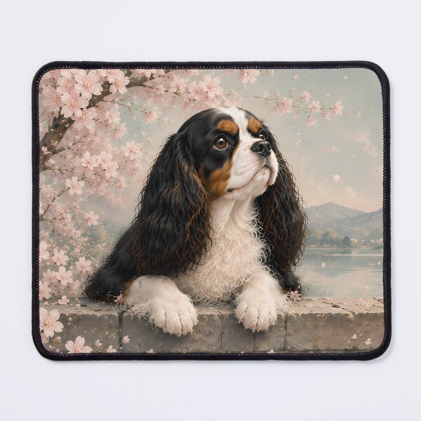 Item preview, Cavalier King Charles Spaniel Floral Portrait | Tricolor Cavalier Dog Art | Elegant Flower Illustration | Cottagecore Pet Decor | Watercolor Dog Wall Art | Dog Lover Gift designed and sold by ManJiangHong.