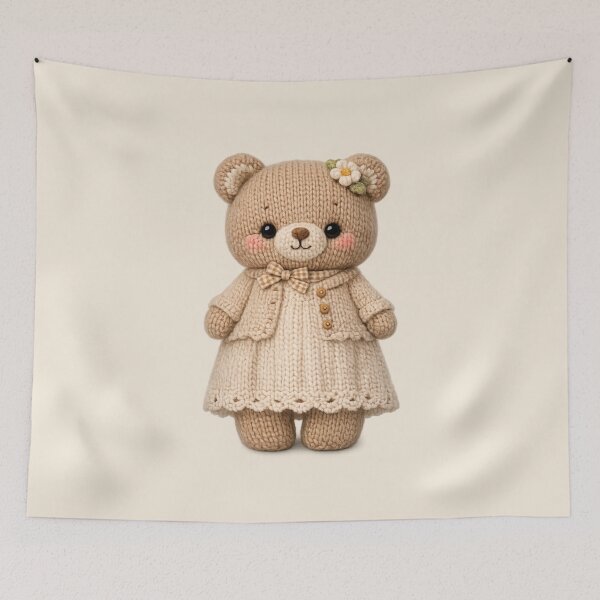 Item preview, Cute Knitted Bear Plush | Kawaii Handmade Crochet Knit Cottagecore designed and sold by Moons Studio.