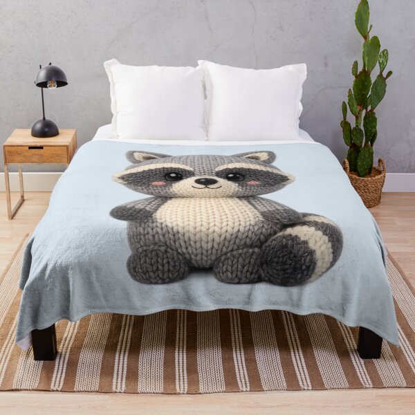 Item preview, Cute Knitted Raccoon Plush | Kawaii Handmade Crochet Knit Cottagecore designed and sold by Moons Studio.