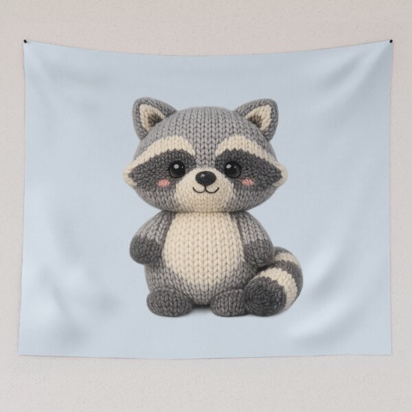 Item preview, Cute Knitted Raccoon Plush | Kawaii Handmade Crochet Knit Cottagecore designed and sold by Moons Studio.