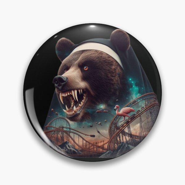 Item preview, Cosmic Grizzly Nun Skull Rollercoaster Surreal Art designed and sold by LujziWorld.