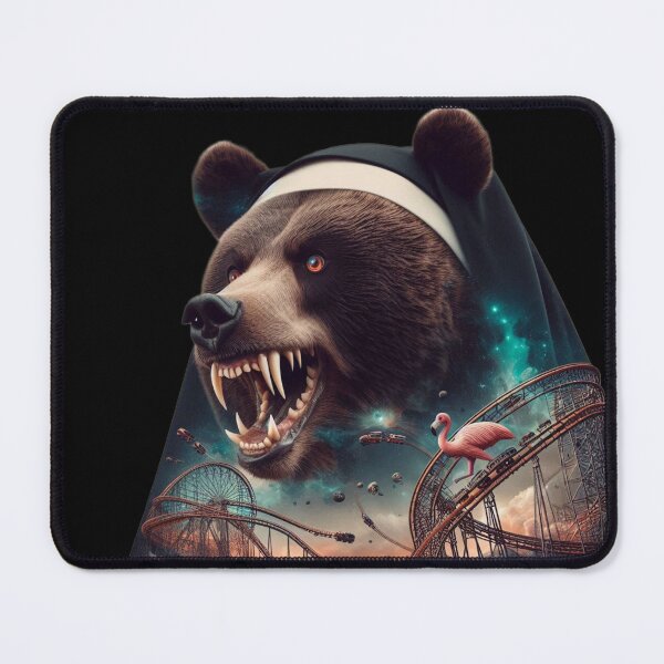 Item preview, Cosmic Grizzly Nun Skull Rollercoaster Surreal Art designed and sold by LujziWorld.