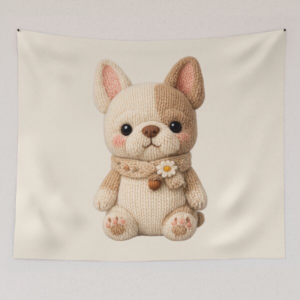 Item preview, Cute Knitted French Bulldog Plush | Kawaii Handmade Crochet Knit Cottagecore designed and sold by Moons Studio.