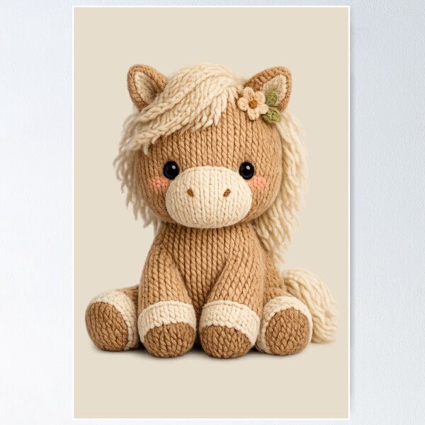 Item preview, Cute Knitted Horse Plush | Kawaii Handmade Crochet Knit Cottagecore designed and sold by Moons Studio.