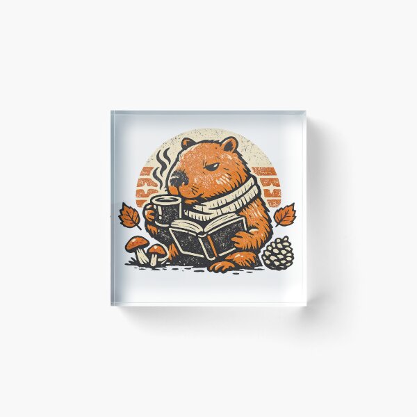 Item preview, Cute Capybara Reading a Book & Drinking Coffee | Cozy Autumn Vintage T-Shirt Design designed and sold by FashionHubLK.