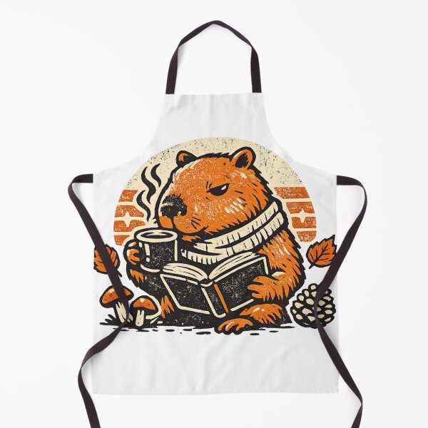 Item preview, Cute Capybara Reading a Book & Drinking Coffee | Cozy Autumn Vintage T-Shirt Design designed and sold by FashionHubLK.