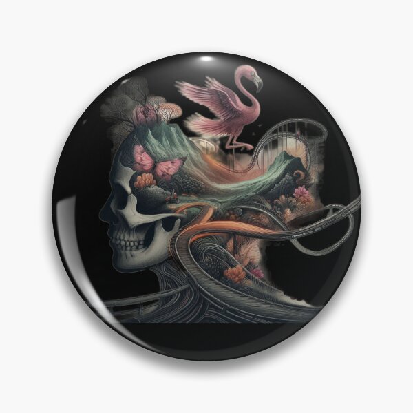 Item preview, Gothic Skull Mountain Mindscape with Flying Flamingo designed and sold by LujziWorld.