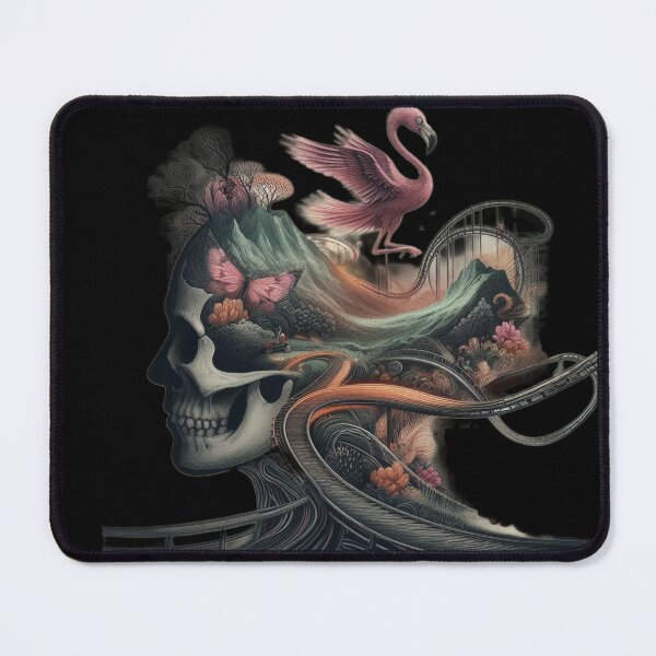 Item preview, Gothic Skull Mountain Mindscape with Flying Flamingo designed and sold by LujziWorld.