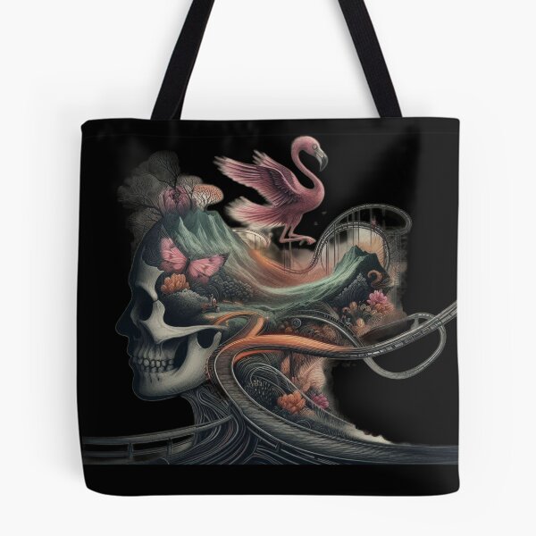 Item preview, Gothic Skull Mountain Mindscape with Flying Flamingo designed and sold by LujziWorld.