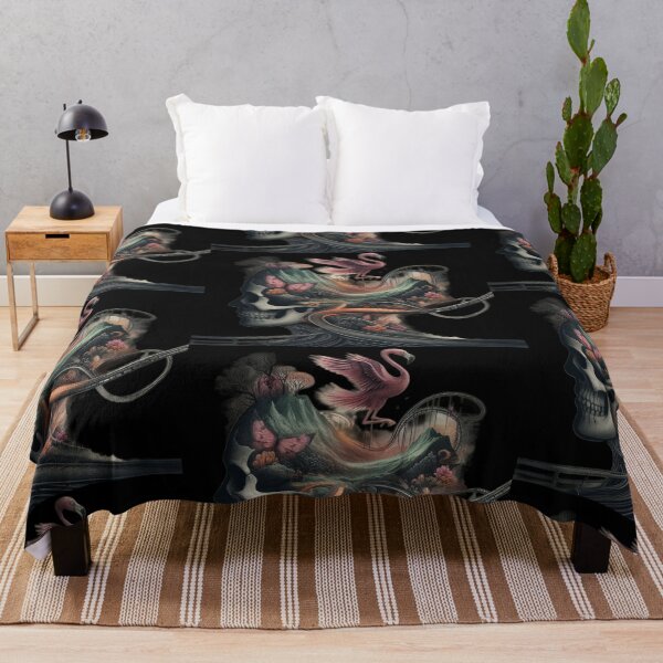 Item preview, Gothic Skull Mountain Mindscape with Flying Flamingo designed and sold by LujziWorld.