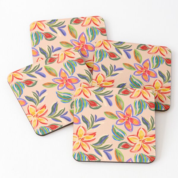 Item preview, Colorful Floral & Leaf Pattern on Peach Background designed and sold by behappyandrelax.