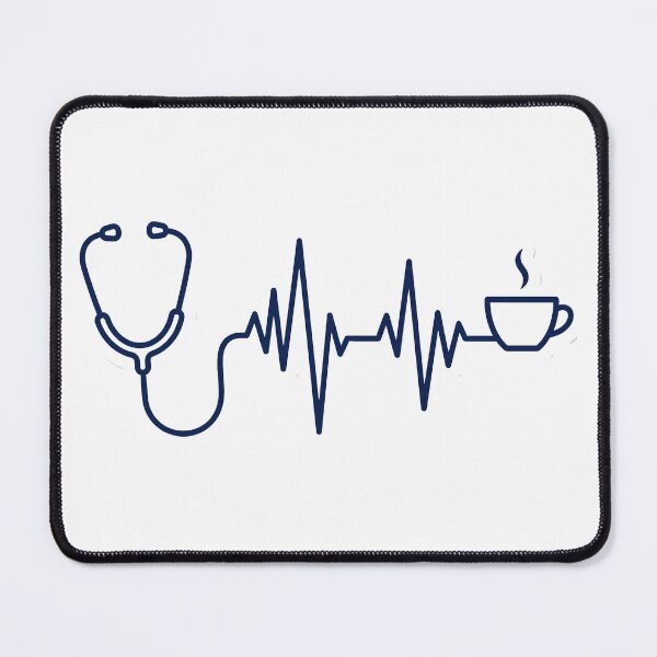 Item preview, stethoscope wrapped around a chaotic heartbeat monitor line that spikes into a coffee cup designed and sold by alex889art.