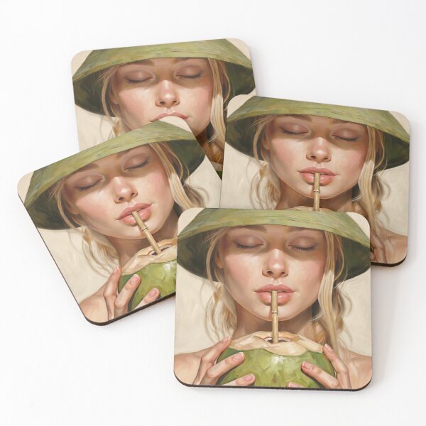 Item preview, Portrait painting young woman drinking a fresh coconut designed and sold by TYA - Take Your Art.