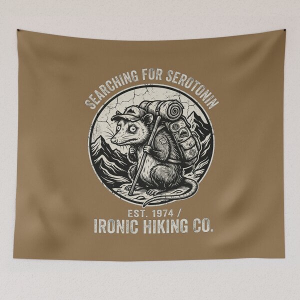 Item preview, Funny Opossum Hiking Meme - Mental Health Serotonin Quest designed and sold by SisuPrintsCo.