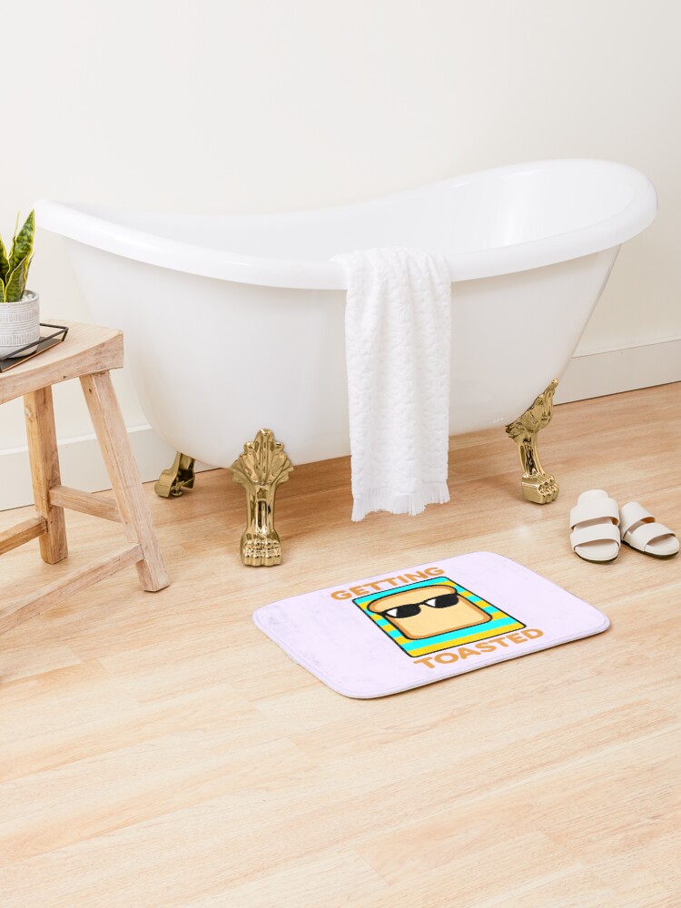 Thumbnail 2 of 6, Bath Mat, Getting Toasted - Sunbathing Toast designed and sold by ReviloIsFree.