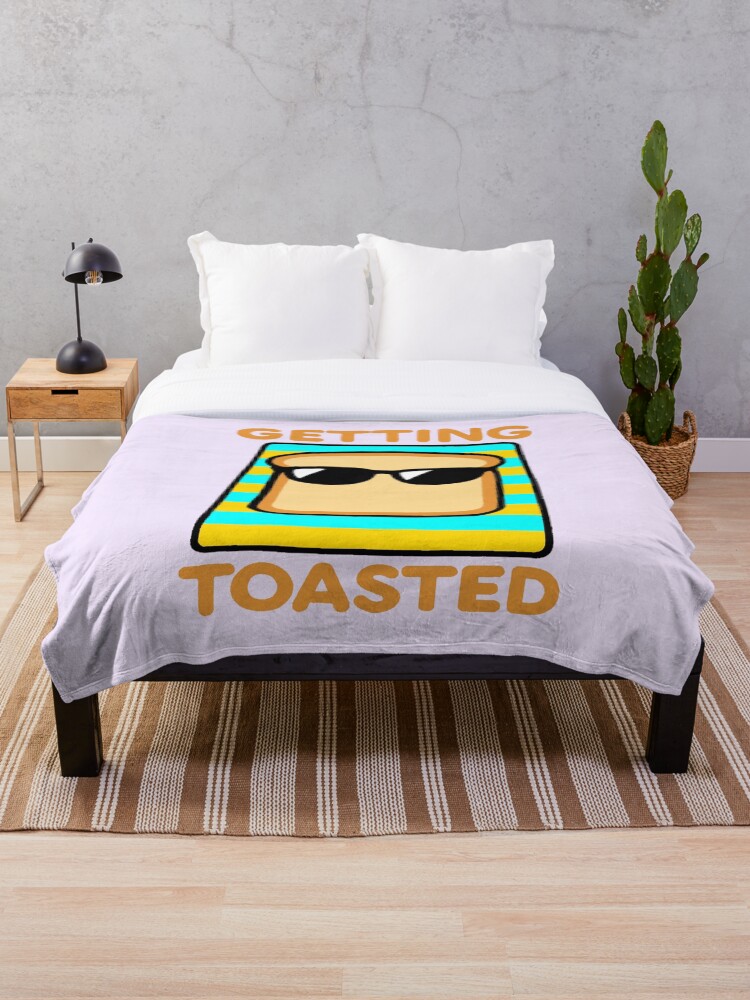 Thumbnail 1 of 6, Throw Blanket, Getting Toasted - Sunbathing Toast designed and sold by ReviloIsFree.