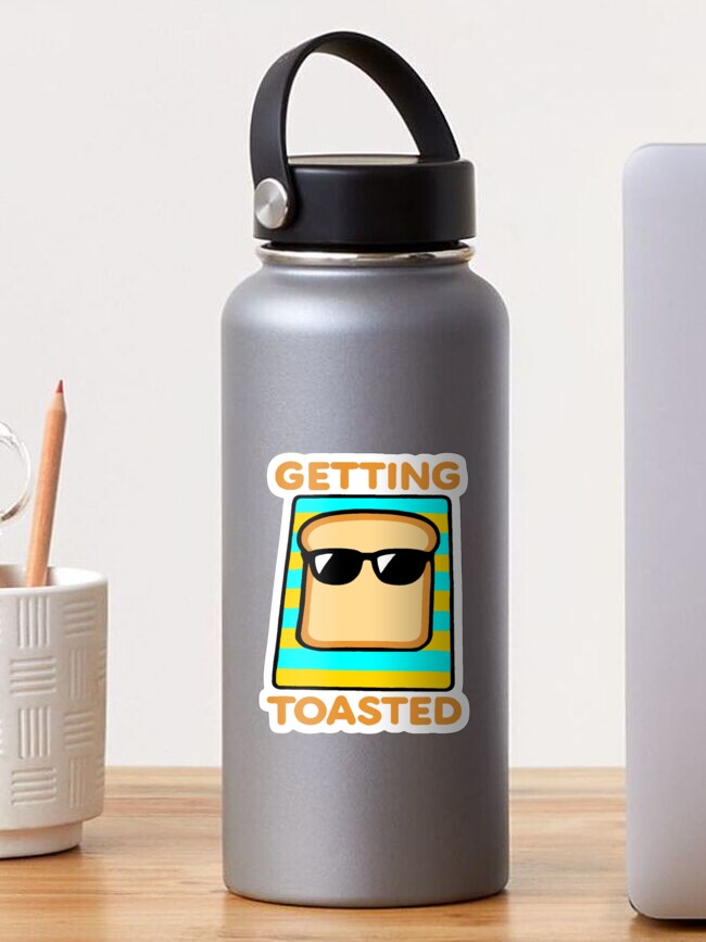 Thumbnail 1 of 3, Sticker, Getting Toasted - Sunbathing Toast designed and sold by ReviloIsFree.