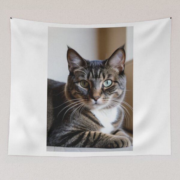 Aperçu de l'œuvre Animals - Tabby Cat with Blue-Green Eyes, Expressive Feline Portrait créée et vendue par World-Pets.