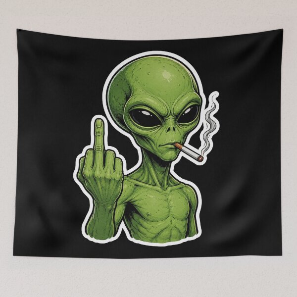 Item preview, Rebellious Green Alien Giving The Finger designed and sold by Owcomm.