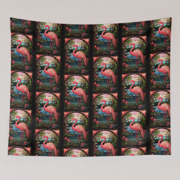 Item preview, Flamingo Stained Glass Art Tropical Mosaic Design designed and sold by pinkal.