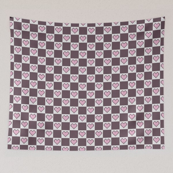 Item preview, Pink Pixel Heart Checkerboard Pattern | Cute Kawaii Seamless Aesthetic designed and sold by Little Dora Art.