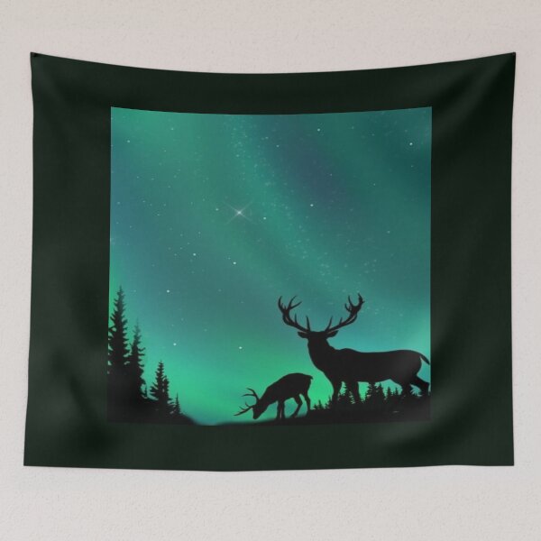 Item preview, Aurora Borealis Forest Wildlife Artwork  designed and sold by NivyasArtistry.