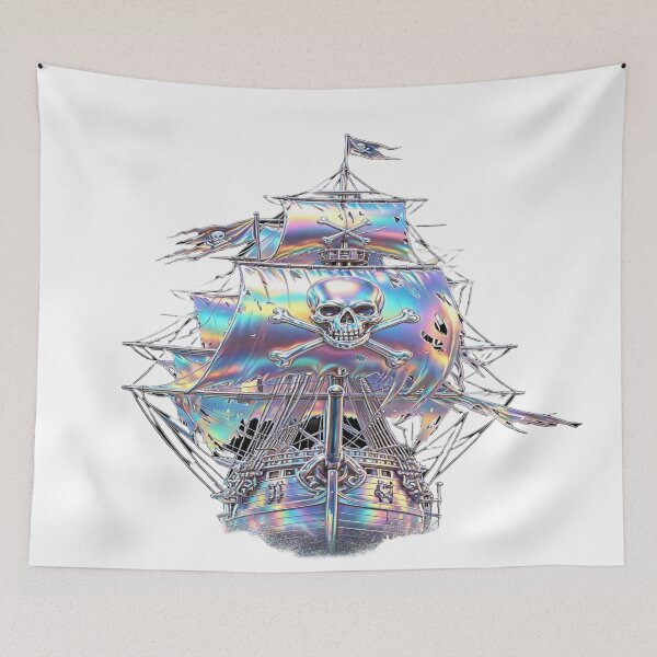 Item preview, Holographic Pirate Ship - Chrome Ship with Rainbow Sails & Jolly Roger designed and sold by RAYBIL.
