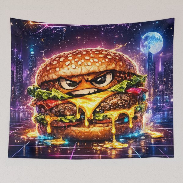 Item preview, Cyberpunk Burger Neon T-Shirt | Sci-Fi Food Graphic Apparel designed and sold by irfanshikh.