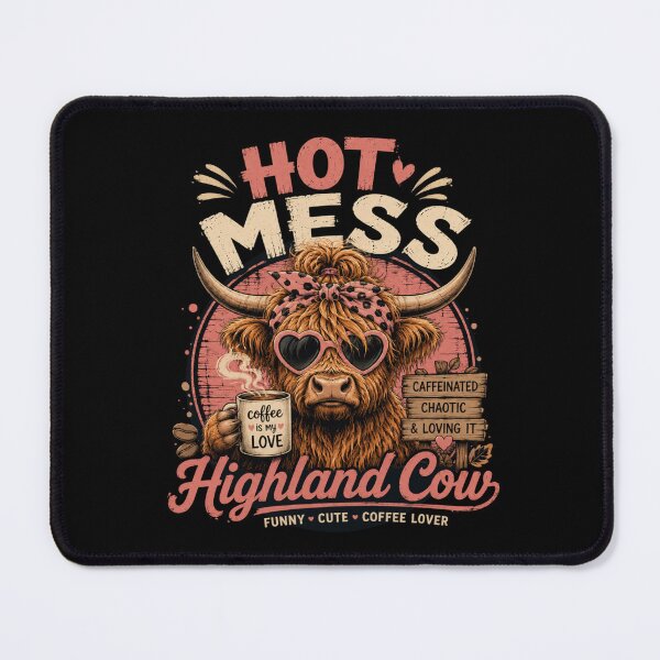 Item preview, Hot Mess Highland Cow Funny Cute Coffee Lover Design – Caffeinated Cow T-Shirt designed and sold by Artimax-Studio.