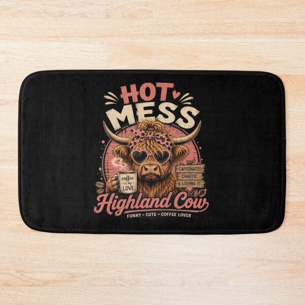 Item preview, Hot Mess Highland Cow Funny Cute Coffee Lover Design – Caffeinated Cow T-Shirt designed and sold by Artimax-Studio.
