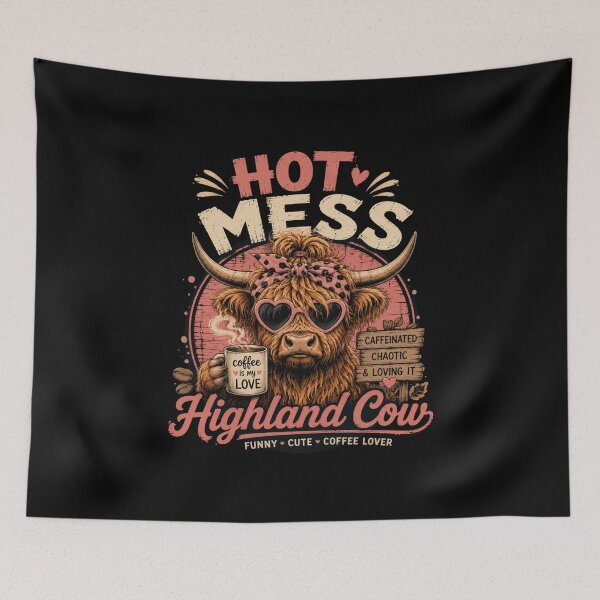 Item preview, Hot Mess Highland Cow Funny Cute Coffee Lover Design – Caffeinated Cow T-Shirt designed and sold by Artimax-Studio.