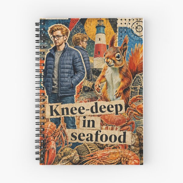 Item preview, Knee-Deep in Seafood – Coastal Collage Art Featuring Eric, Fletcher & Pecky designed and sold by Fruit-Fletcher.