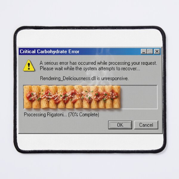 Item preview, Critical Carbohydrate Error Retro Y2K Pasta Meme designed and sold by CurioStick.