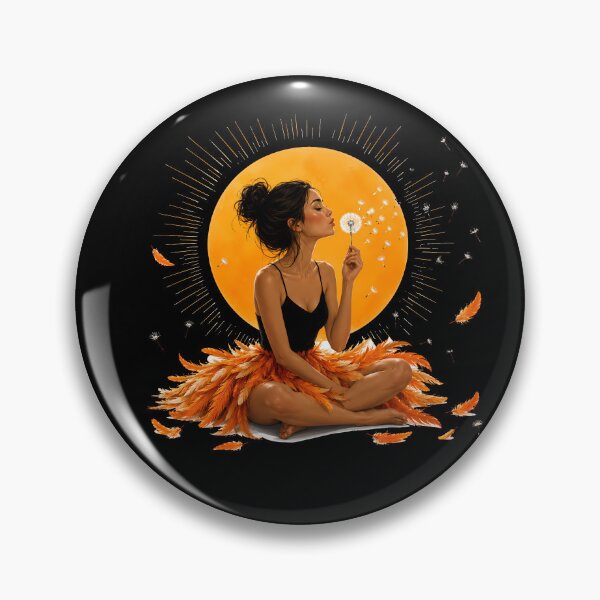 Item preview, Meditating Woman Dandelion Moon Orange Feathers Mindfulness designed and sold by yoddel.