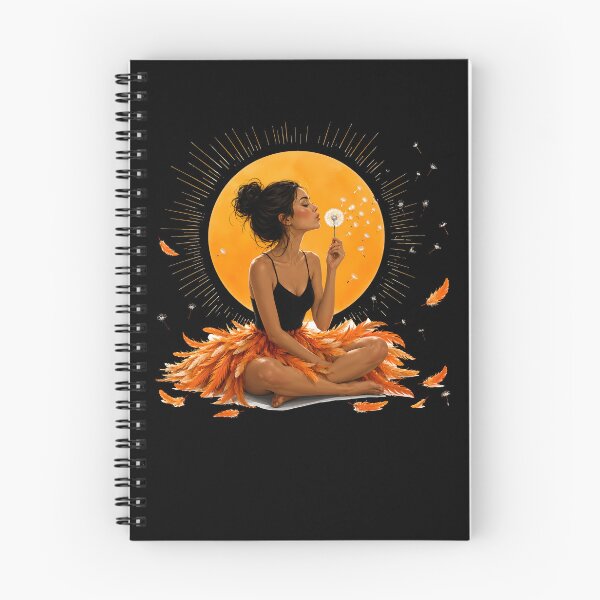 Item preview, Meditating Woman Dandelion Moon Orange Feathers Mindfulness designed and sold by yoddel.