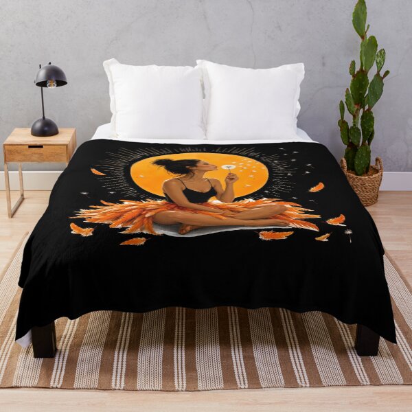 Item preview, Meditating Woman Dandelion Moon Orange Feathers Mindfulness designed and sold by yoddel.